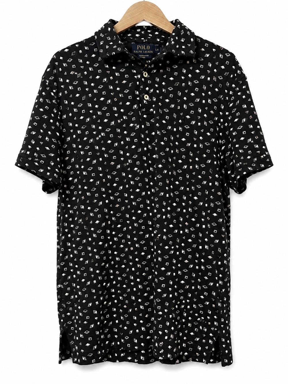 Polo Ralph Lauren Featherweight Mesh Geometric Print Polo Shirt Large Black
